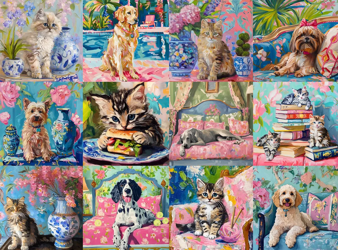 Buffalo Games Bonjour Cats and Dogs puslespil 1000 brikker collage