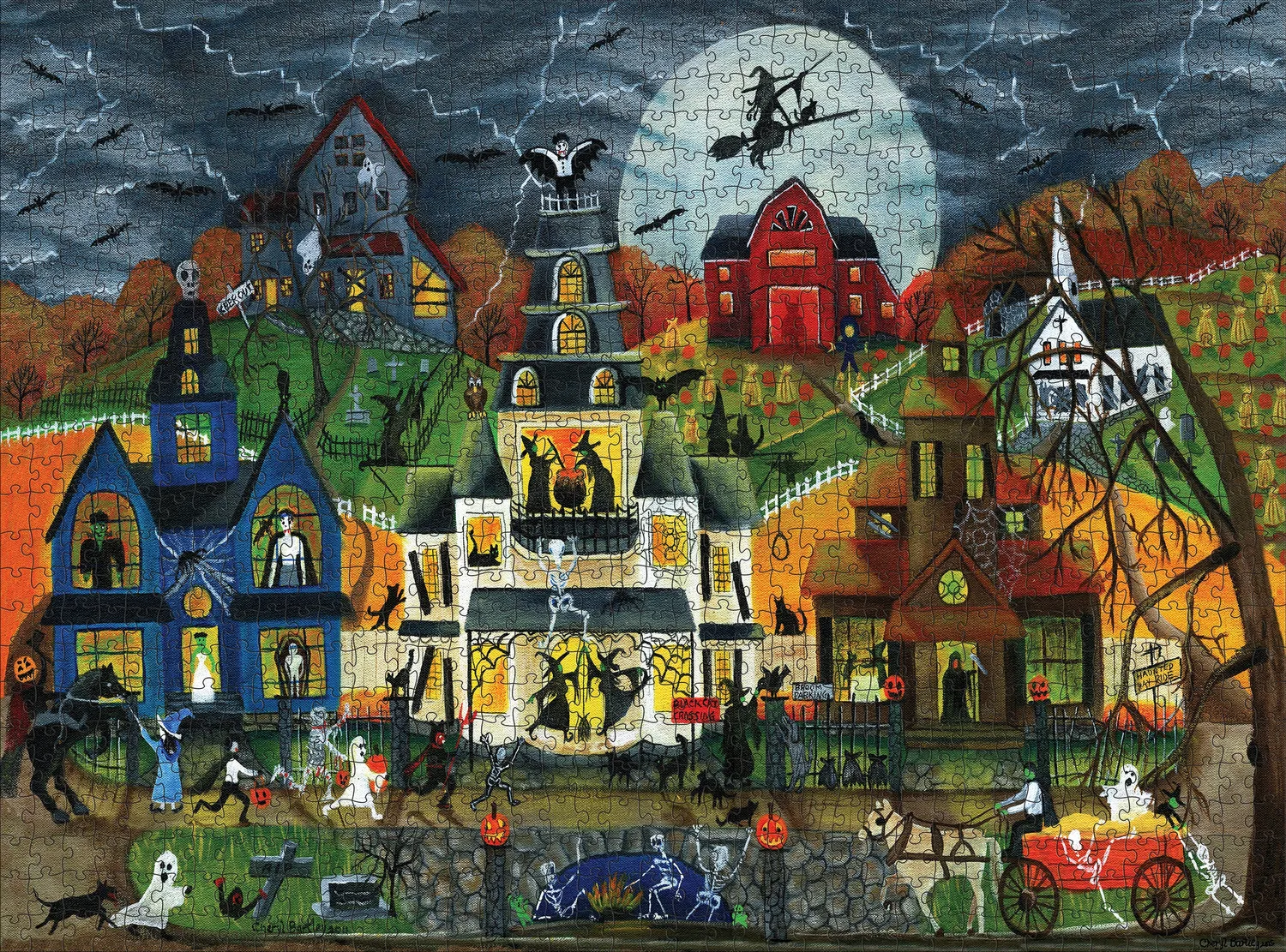 Pomegranate Cheryl Bartley Spooky Street puslespil 1000