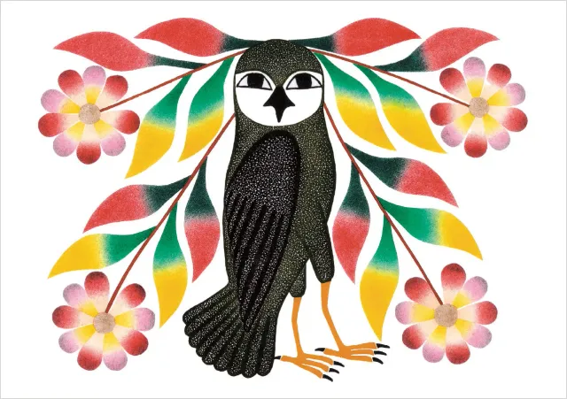 Pomegranate Kenojuak Ashevak Owl's Bouquet fødselsdagskort ugle