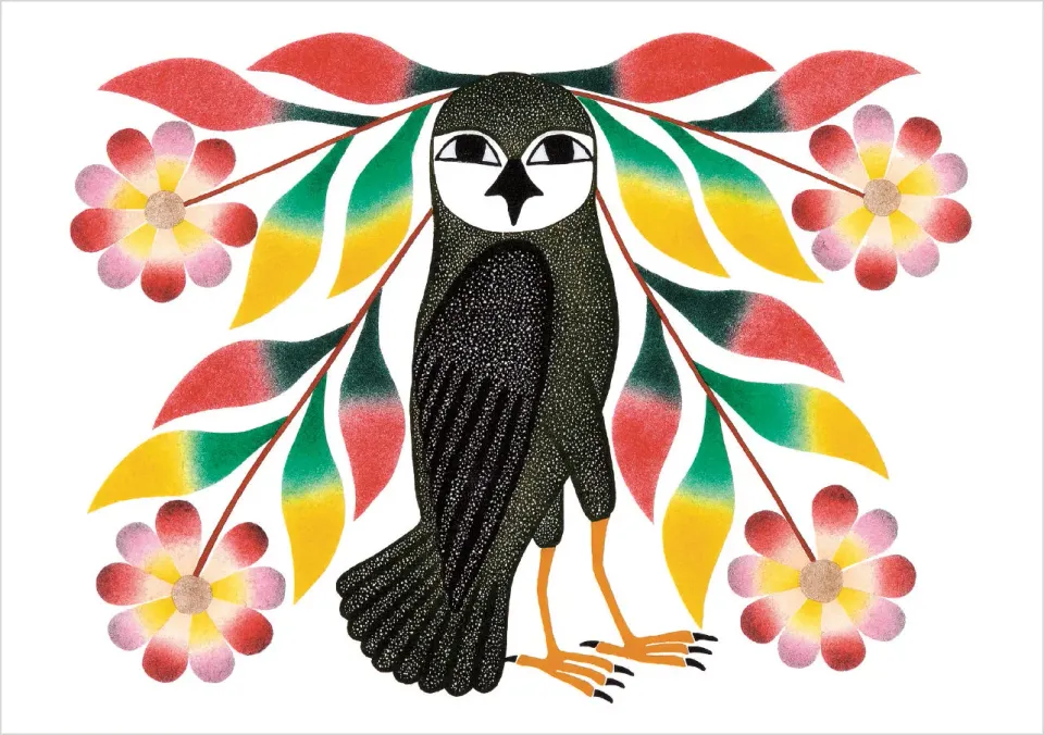 Pomegranate Kenojuak Ashevak Owl's Bouquet fødselsdagskort ugle