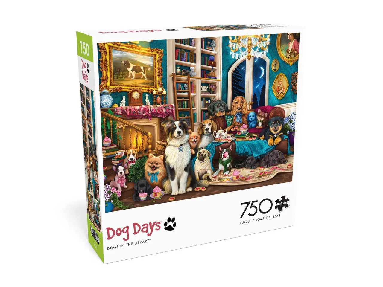 Buffalo Games Dog Days Dogs in the Library puslespil 750 brikker hunde