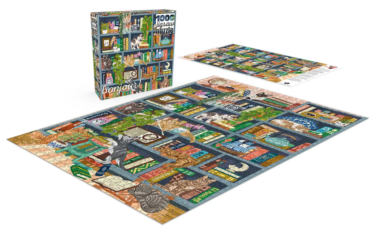 Buffalo Games Bonjour Cats at Home Library puslespil 1000 katte