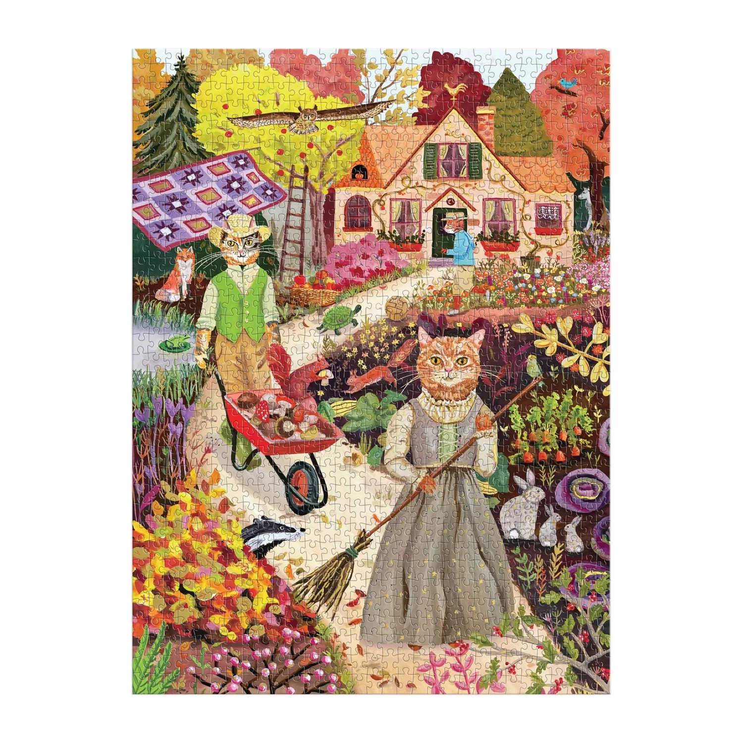 Good Puzzle Co. Anja Riebensahm Cottage Cats puslespil 1000 brikker folie