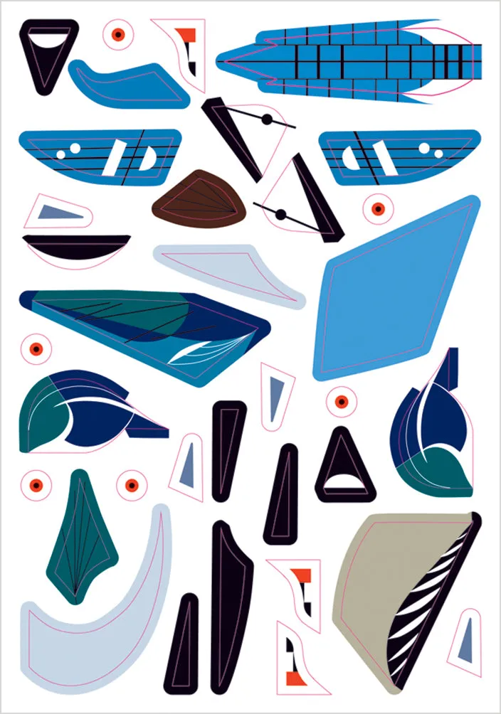 Pomegranate Charley Harper Sticky Birds klistermærkesæt 12 fugle