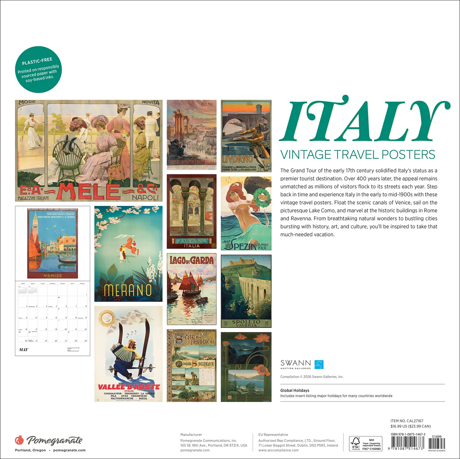 Pomegranate Italy Vintage Travel Posters 2027 vægkalender
