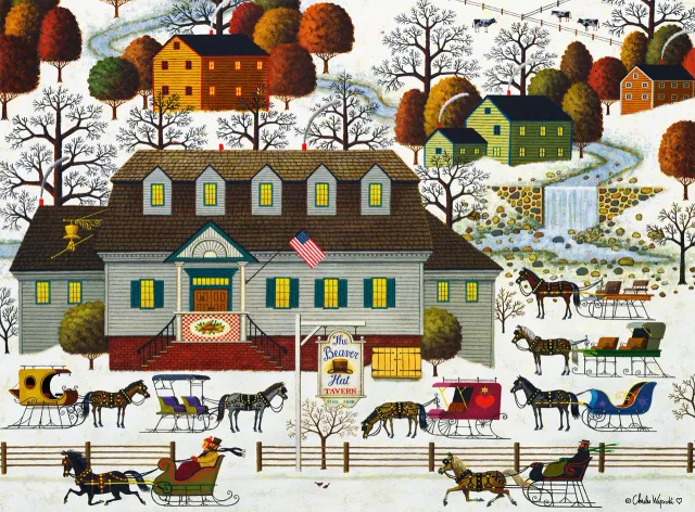 Buffalo Games Charles Wysocki Beaver Hat Tavern puslespil 1000 brikker nostalgisk