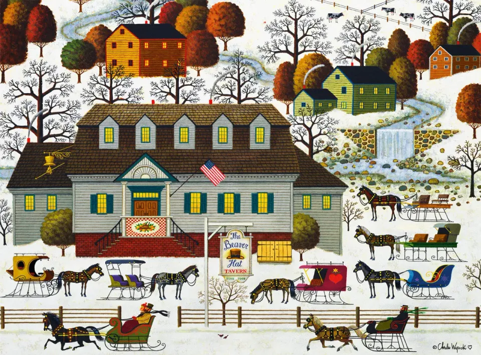 Buffalo Games Charles Wysocki Beaver Hat Tavern puslespil 1000 brikker nostalgisk