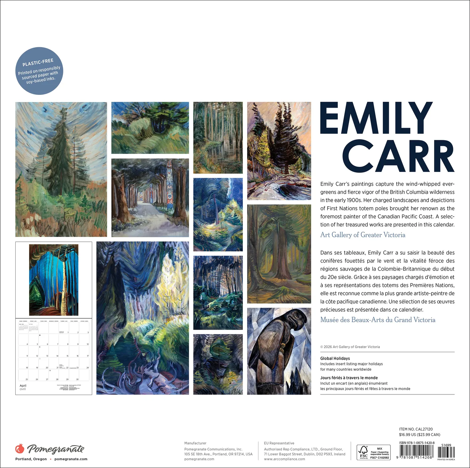 Emily Carr 2027 vægkalender landskaber 12 måneder