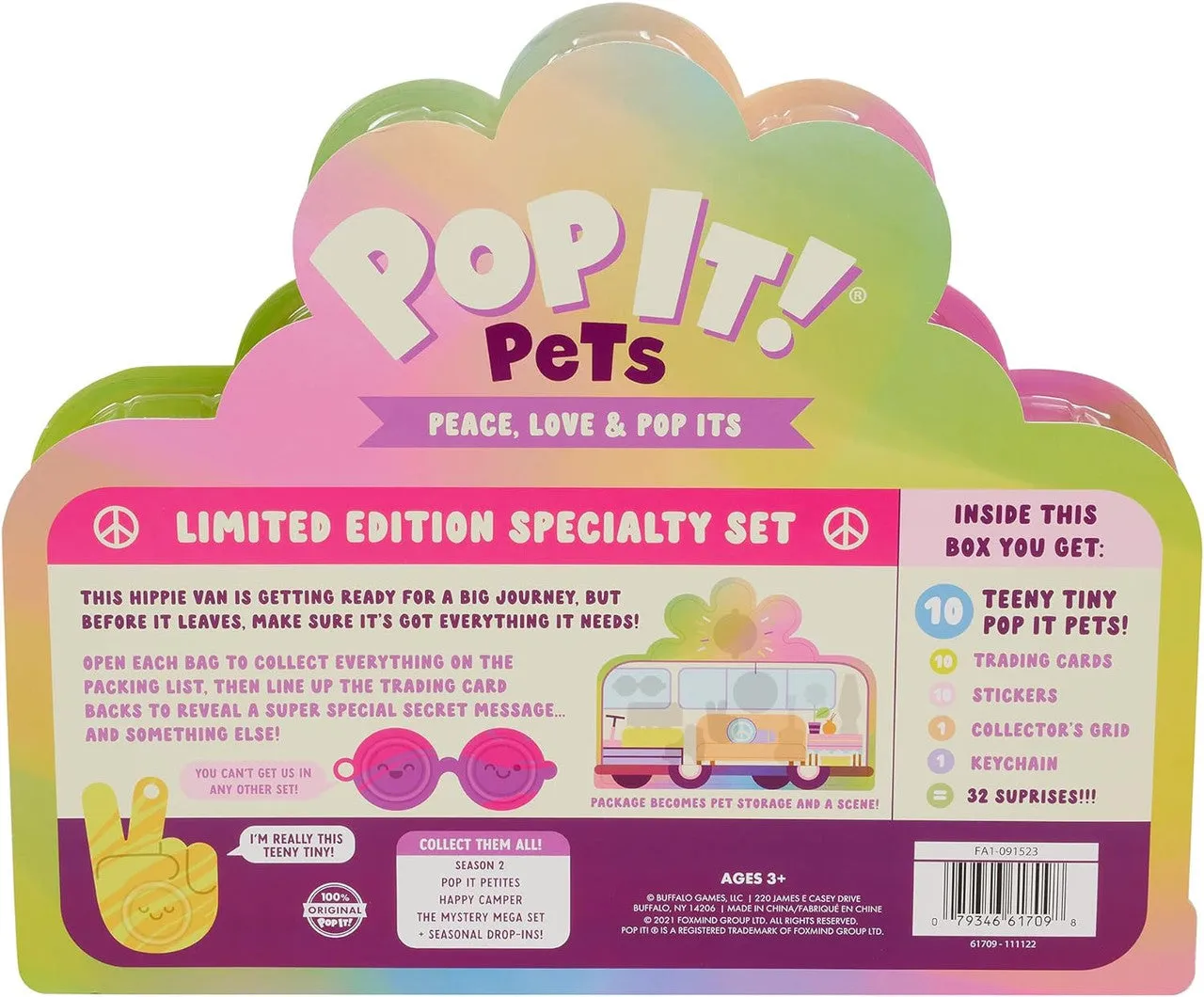 Pop It Pets Hippie Van samlesæt 10 kæledyr bobler