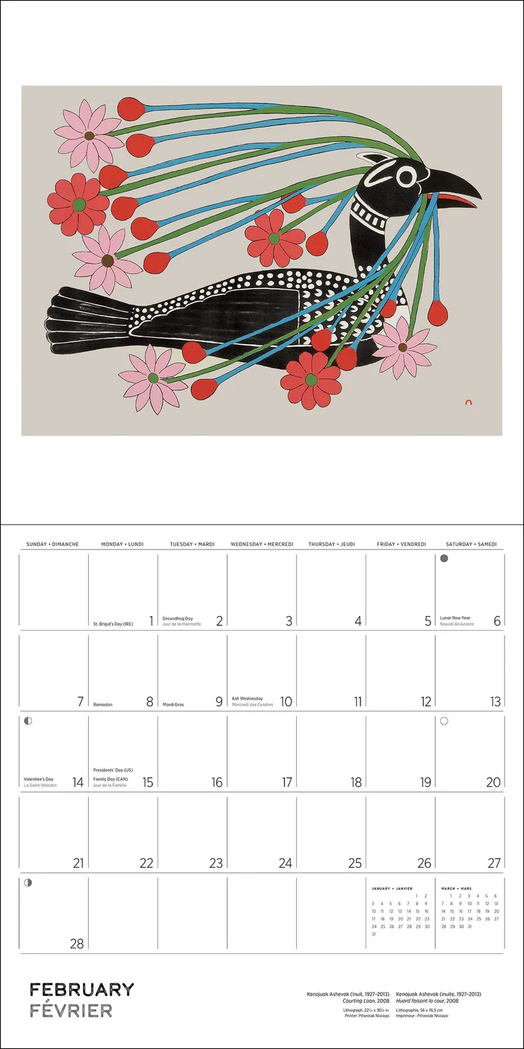 Pomegranate Kenojuak Ashevak vægkalender 2027 inuit