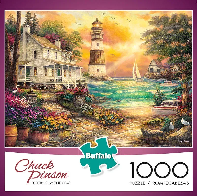 Buffalo Games Pinson Cottage by the Sea puslespil 1000 brikker fyr
