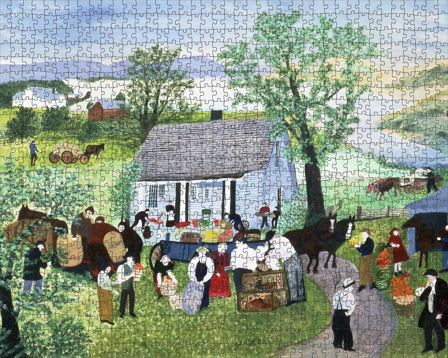 Pomegranate Grandma Moses Moving Day puslespil 1000 brikker gård