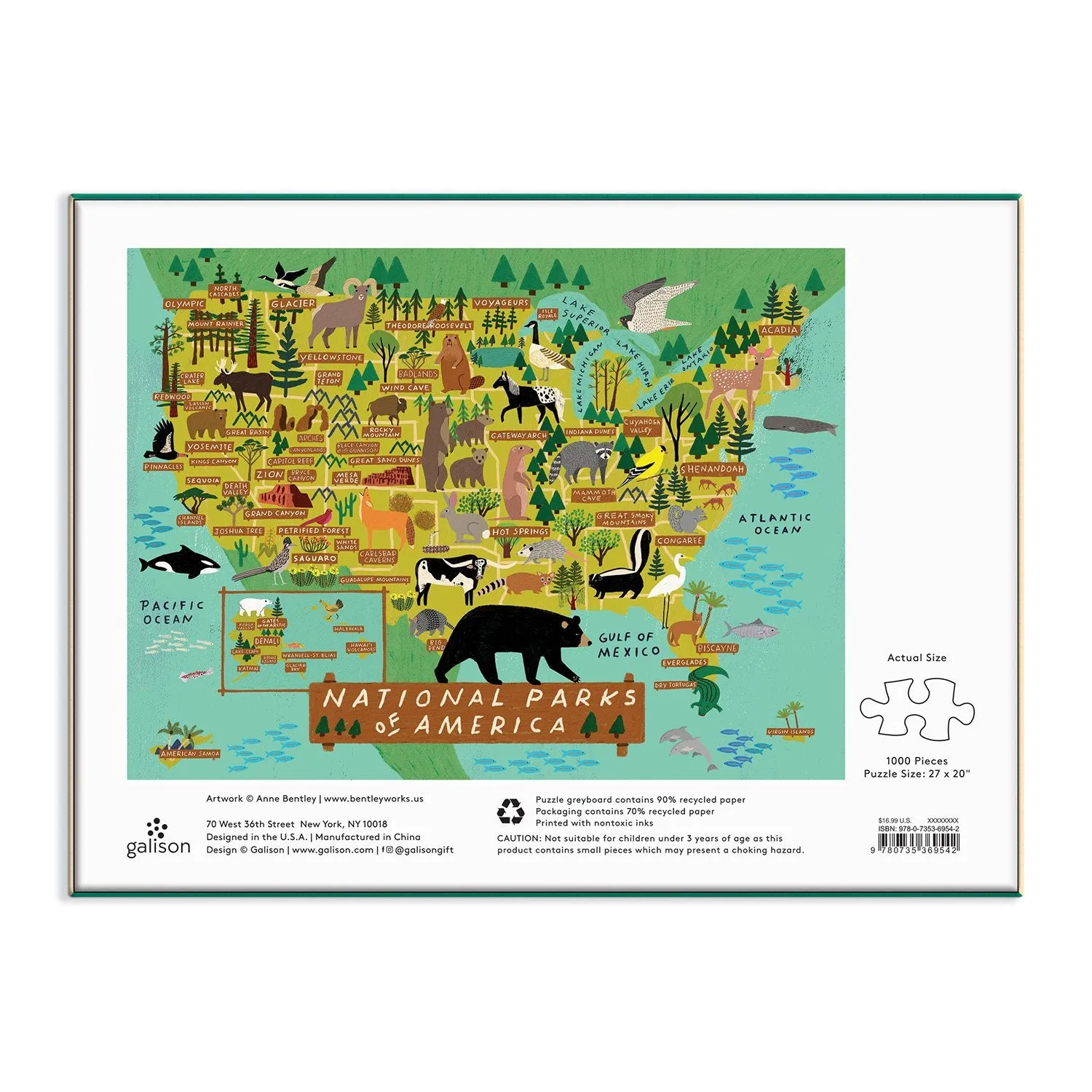 Galison Anne Bentley National Parks puslespil 1000 brikker kort