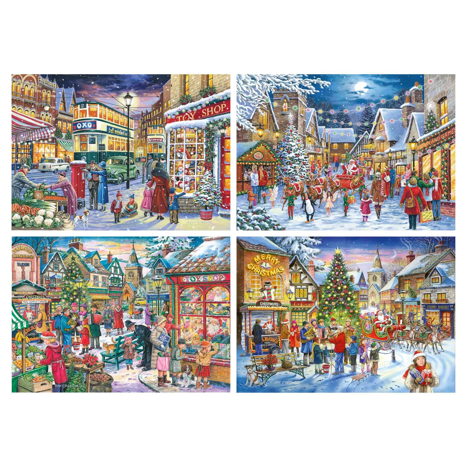 House of Puzzle Christmas Shopping julepuslespil 4x500 nostalgisk