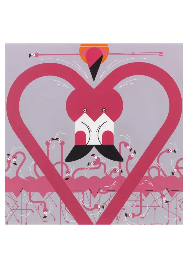 Pomegranate Charley Harper Flamingo a Go Go fødselsdagskort