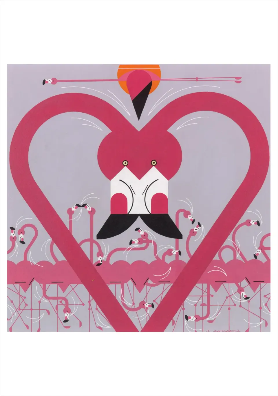 Pomegranate Charley Harper Flamingo a Go Go fødselsdagskort