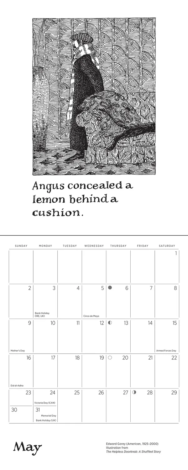 Pomegranate Edward Gorey Helpless Doorknob minivægkalender 2027 humor