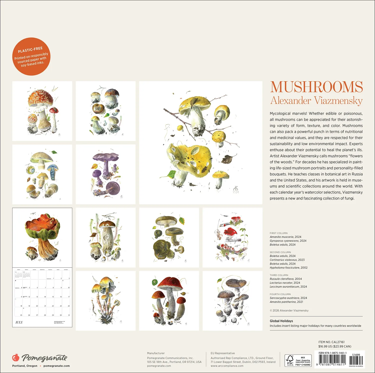 Pomegranate Mushrooms Alexander Viazmensky 2027 vægkalender svampe