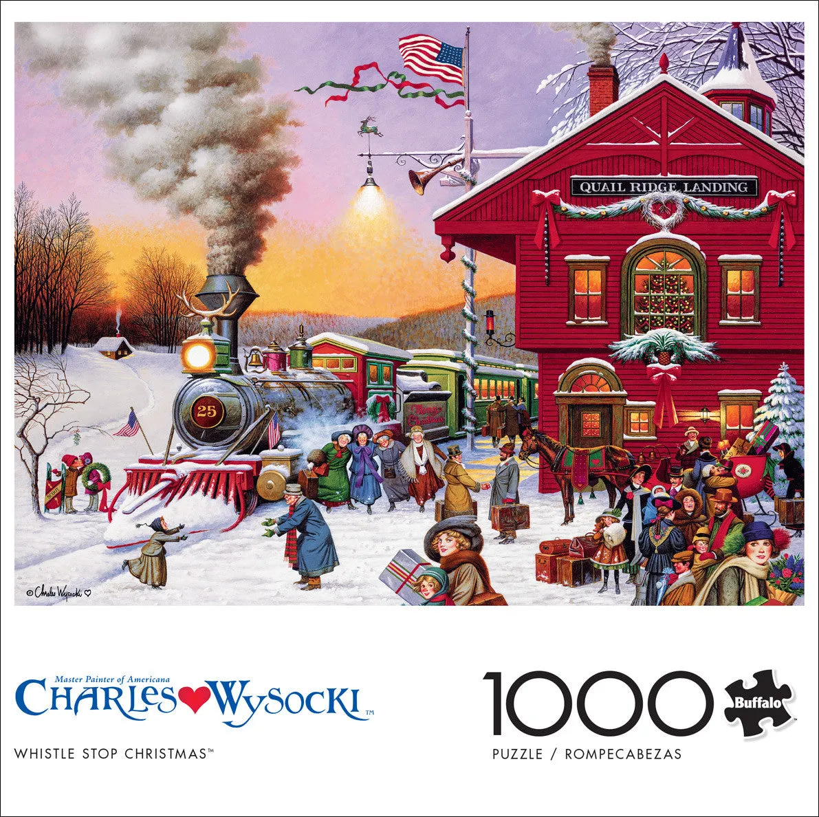 Buffalo Games Charles Wysocki Whistle Stop Christmas puslespil 1000 brikker jul