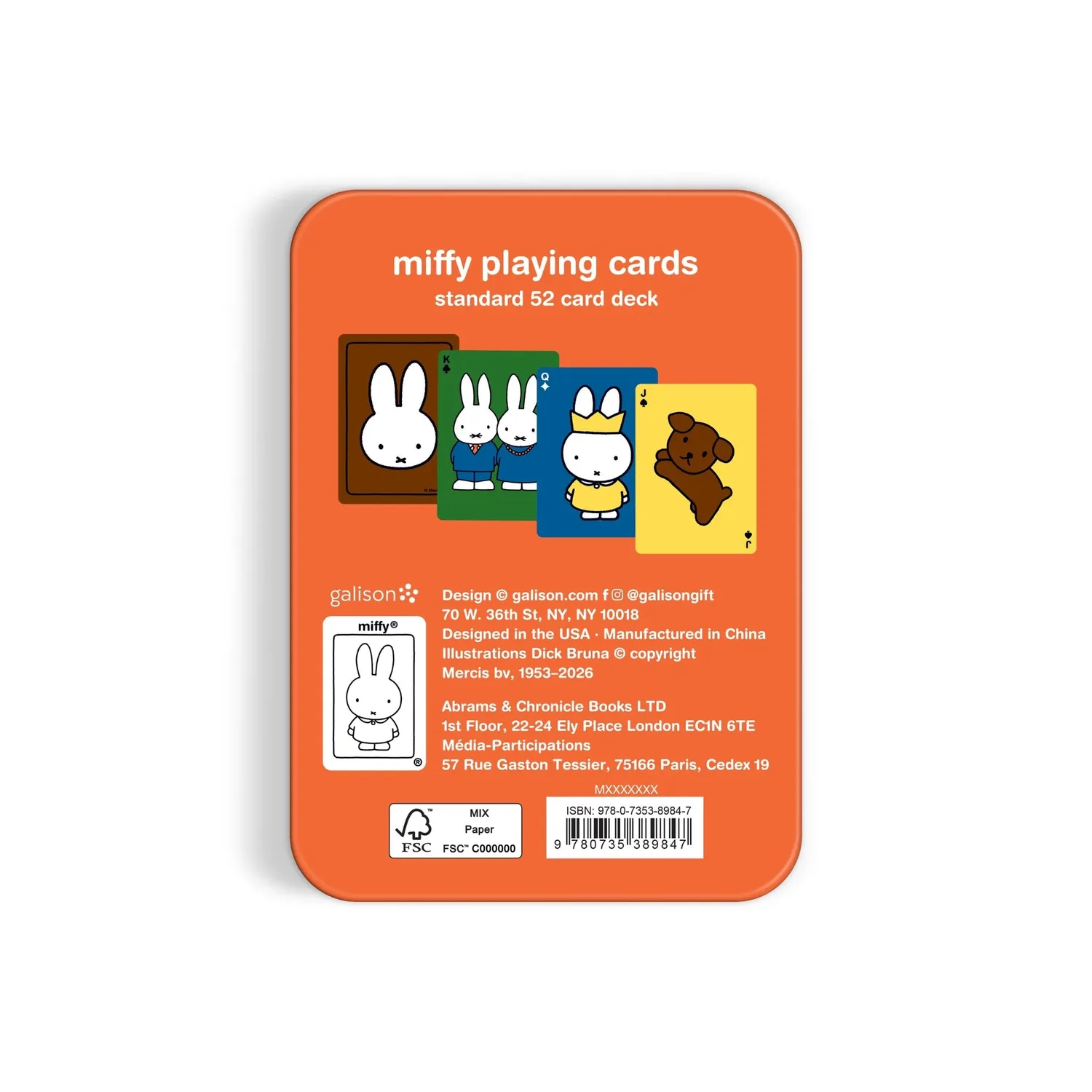 Galison Miffy spillekort standard metaldåse
