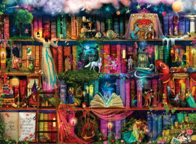 Buffalo Games Aimee Stewart Treasure Hunt Bookshelf puslespil 1000 magi