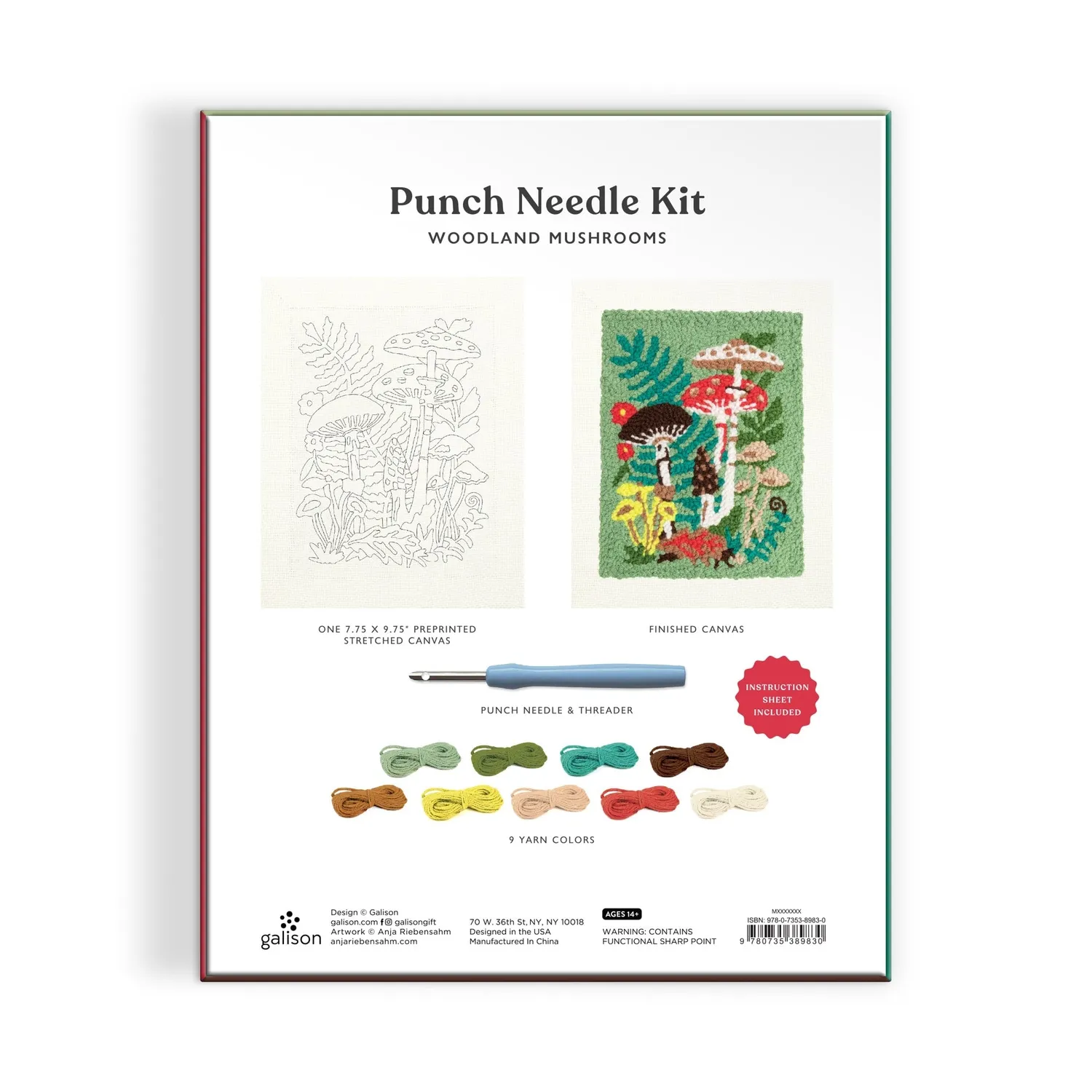 Good Puzzle Co. Anja Riebensahm Woodland Mushrooms punch needle sæt