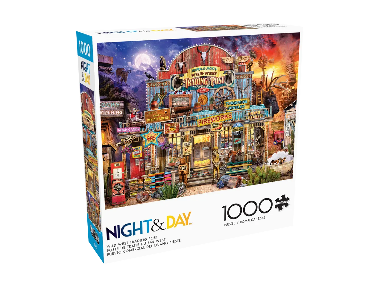 Buffalo Games Night Day Wild West Trading Post puslespil 1000 nat-dag