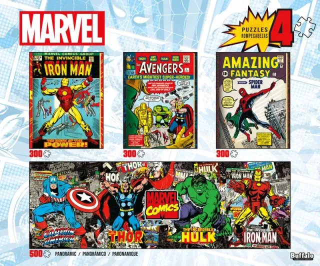 Buffalo Games Marvel Comics puslespil 4-pak 300+500 brikker