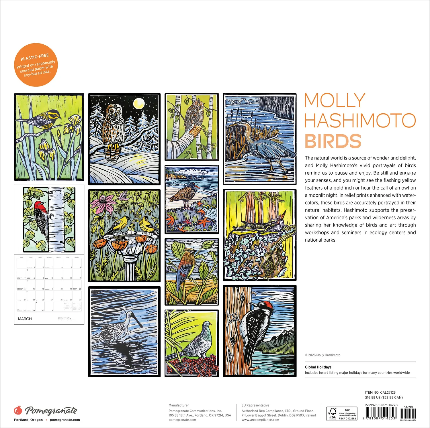 Pomegranate Molly Hashimoto Birds vægkalender 2027 fugle