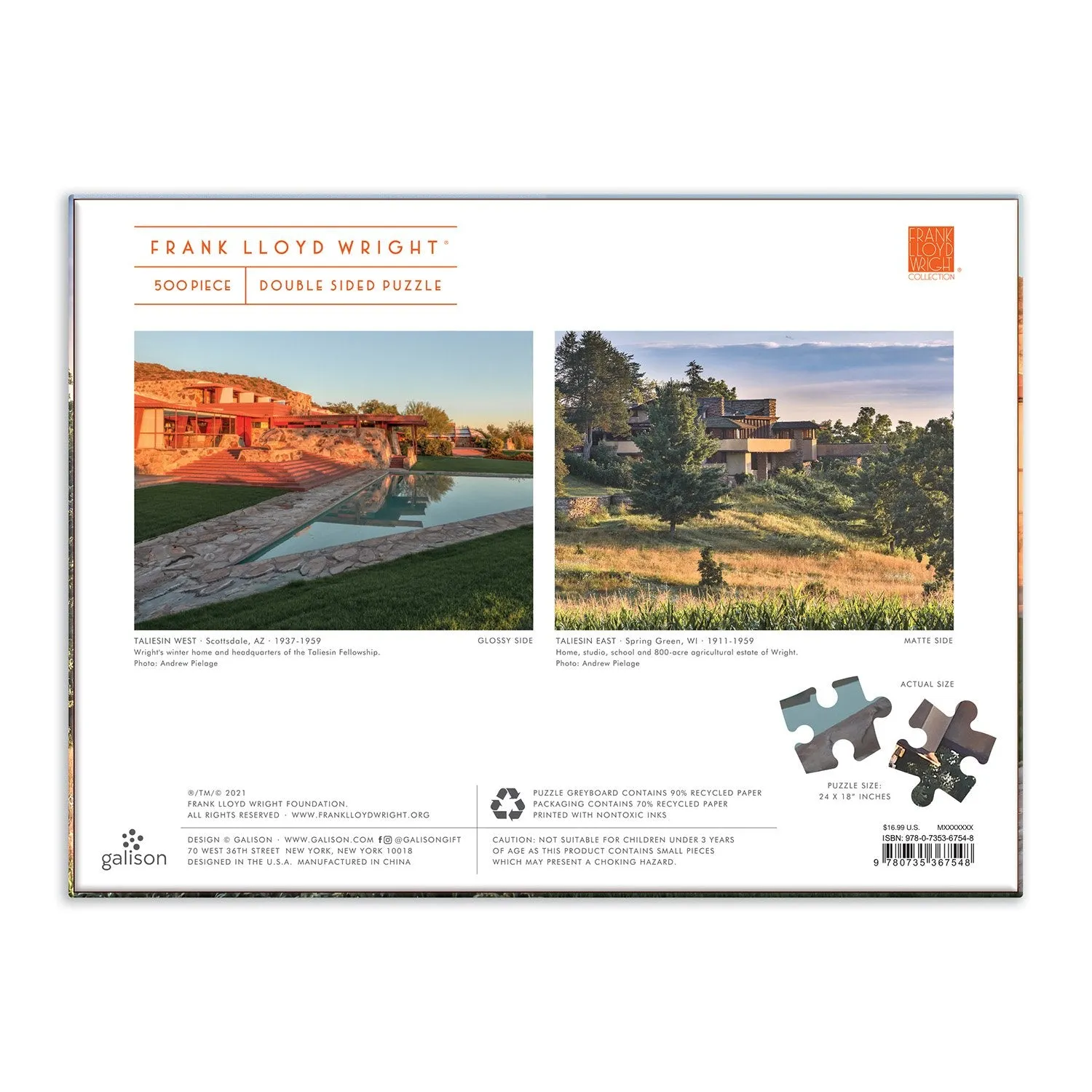 Good Puzzle Co. Frank Lloyd Wright Taliesin puslespil 500 brikker dobbeltsidet