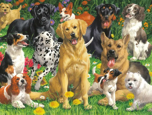 Buffalo Games Dog Days Garden Dogs puslespil 750 brikker hunde