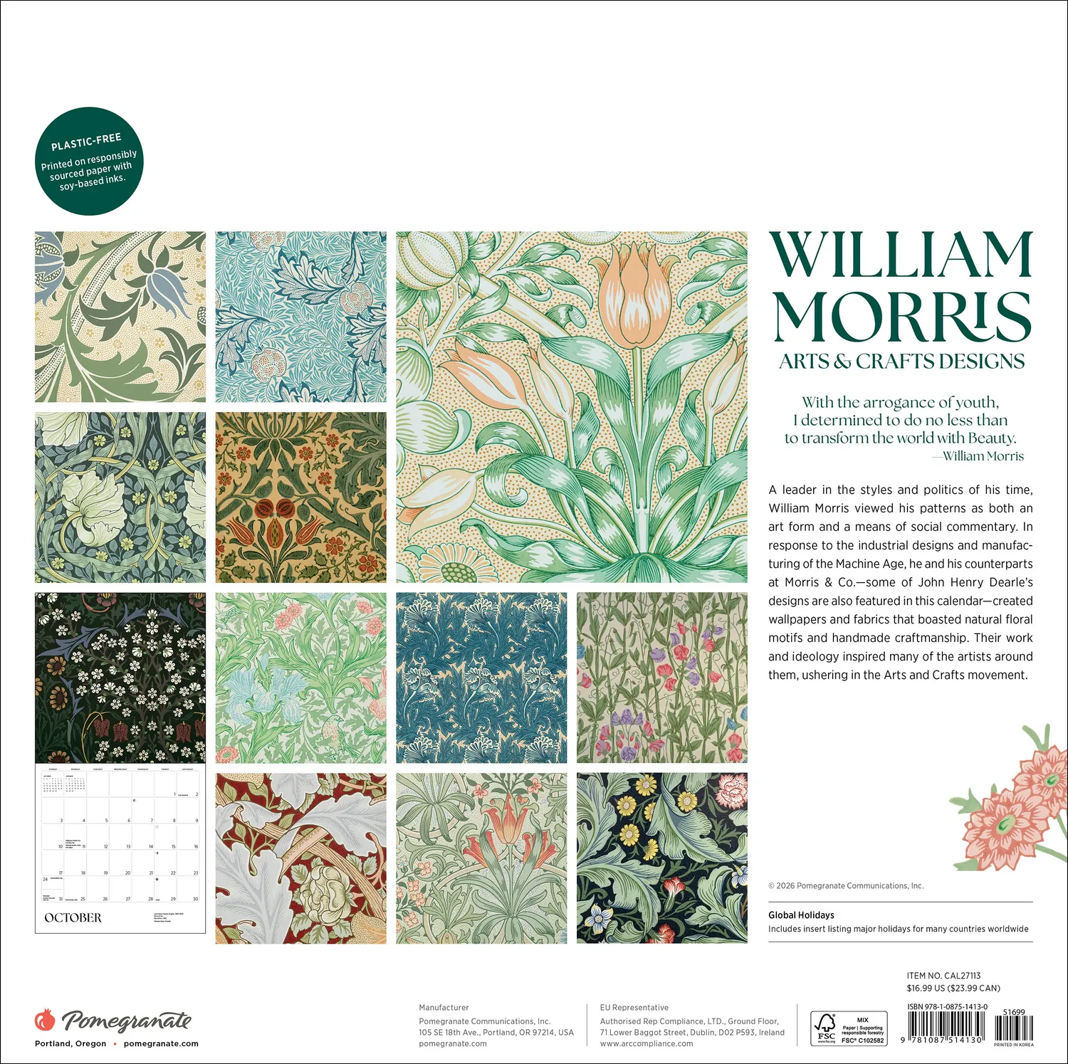 Pomegranate William Morris vægkalender 2027 blomster