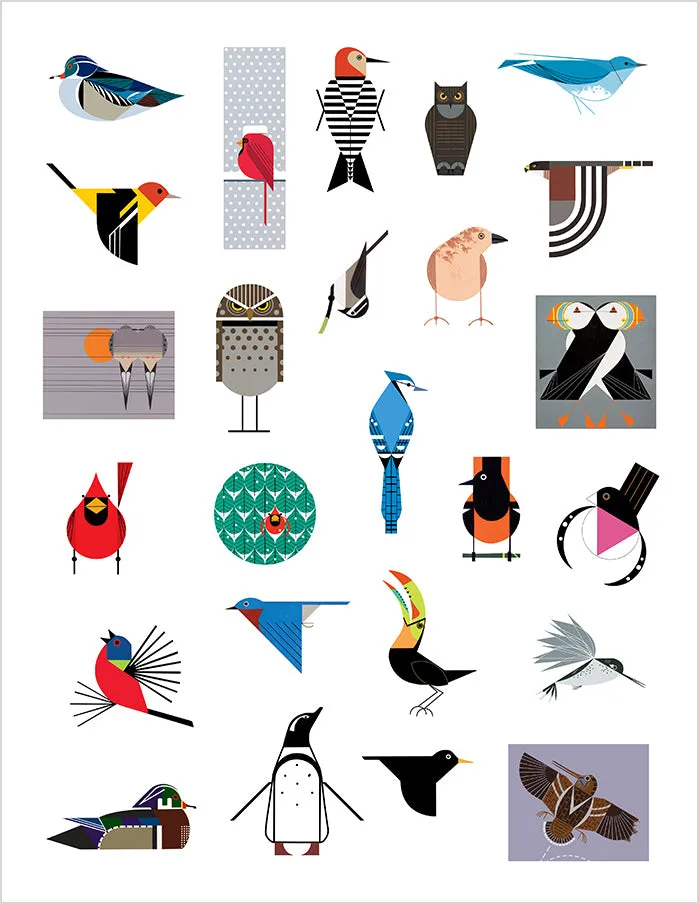 Pomegranate Charley Harper Birds klistermærkebog 50 fugle