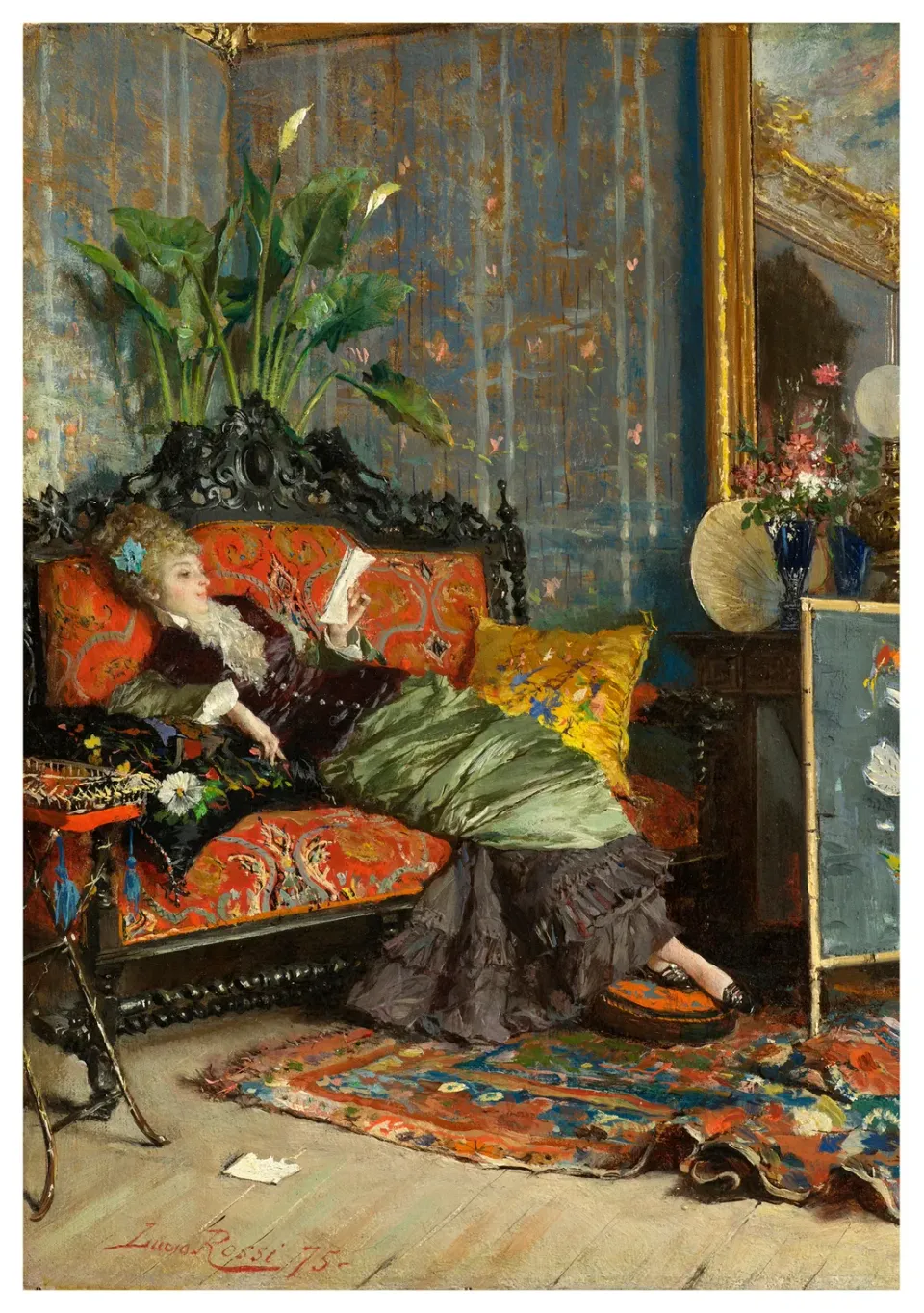 Pomegranate Rossi Young Woman Reading kort enkelt læsehygge