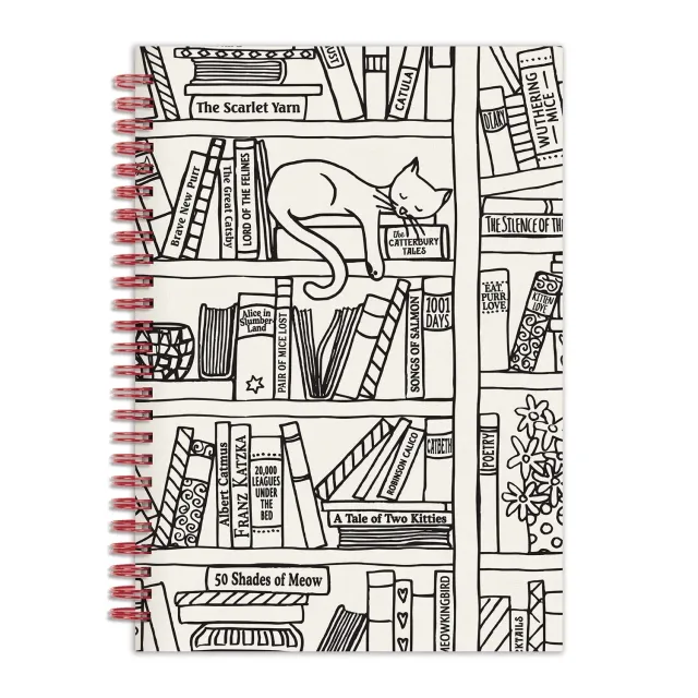 Good Puzzle Co. Cat on Bookshelf notesbog A5 linjeret