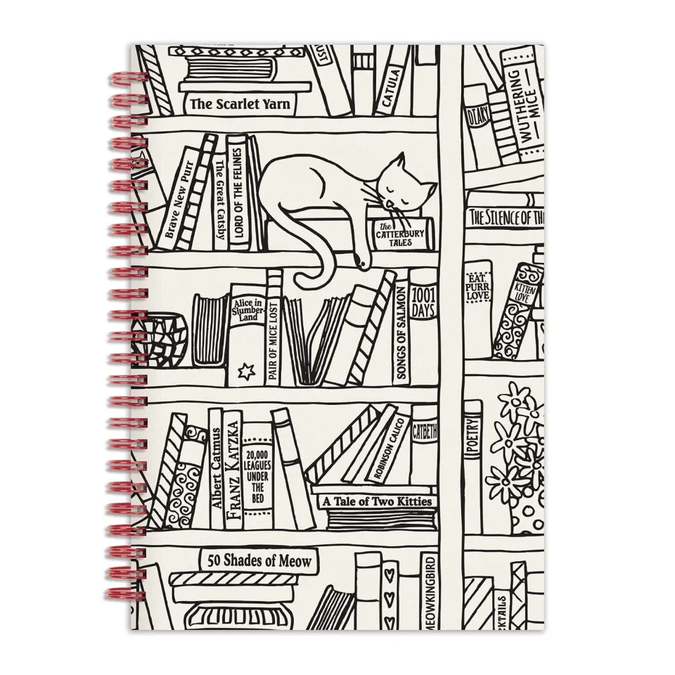 Good Puzzle Co. Cat on Bookshelf notesbog A5 linjeret