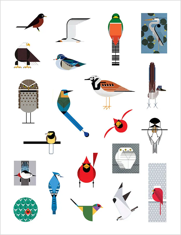 Pomegranate Charley Harper Birds klistermærkebog 50 fugle
