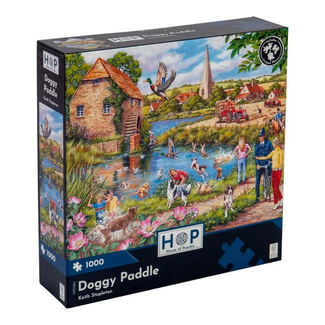 House of Puzzle Doggy Paddle puslespil 1000 brikker hundemotiv