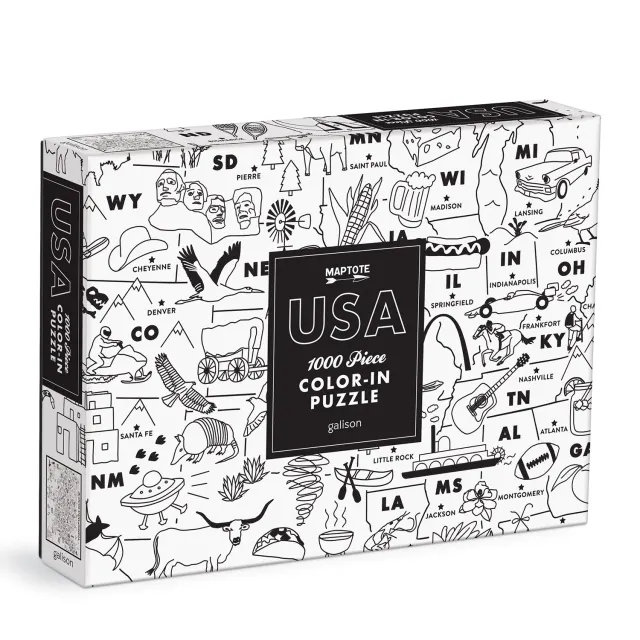 Good Puzzle Co. Maptote USA Color-In puslespil 1000 brikker kort