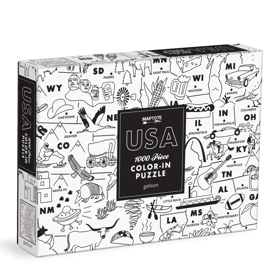 Good Puzzle Co. Maptote USA Color-In puslespil 1000 brikker kort