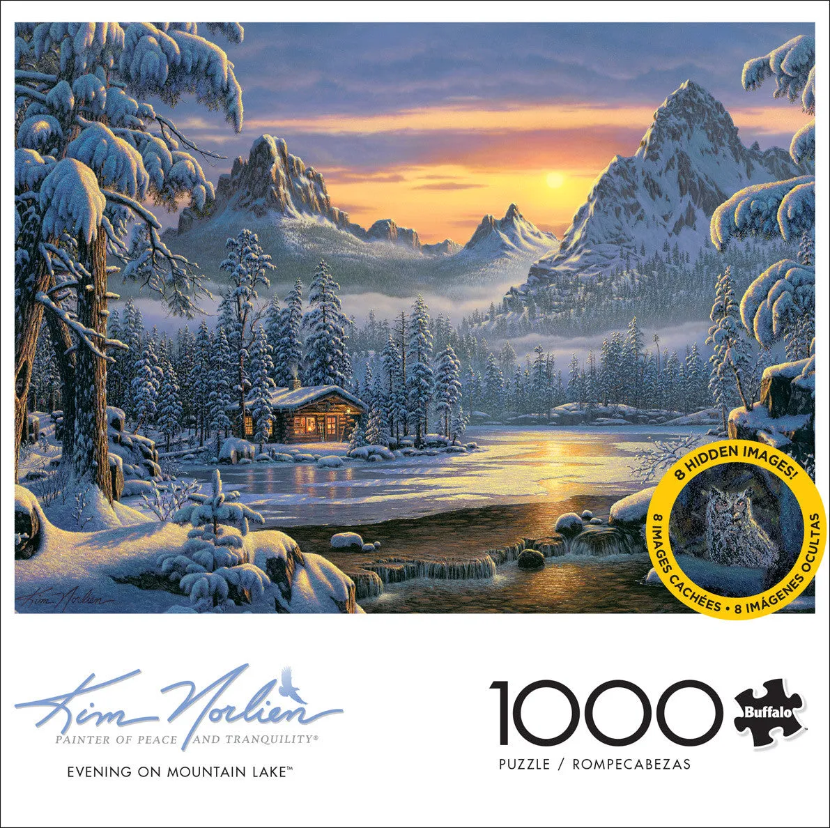 Buffalo Games Kim Norlien Evening on Mountain Lake puslespil 1000 brikker sne