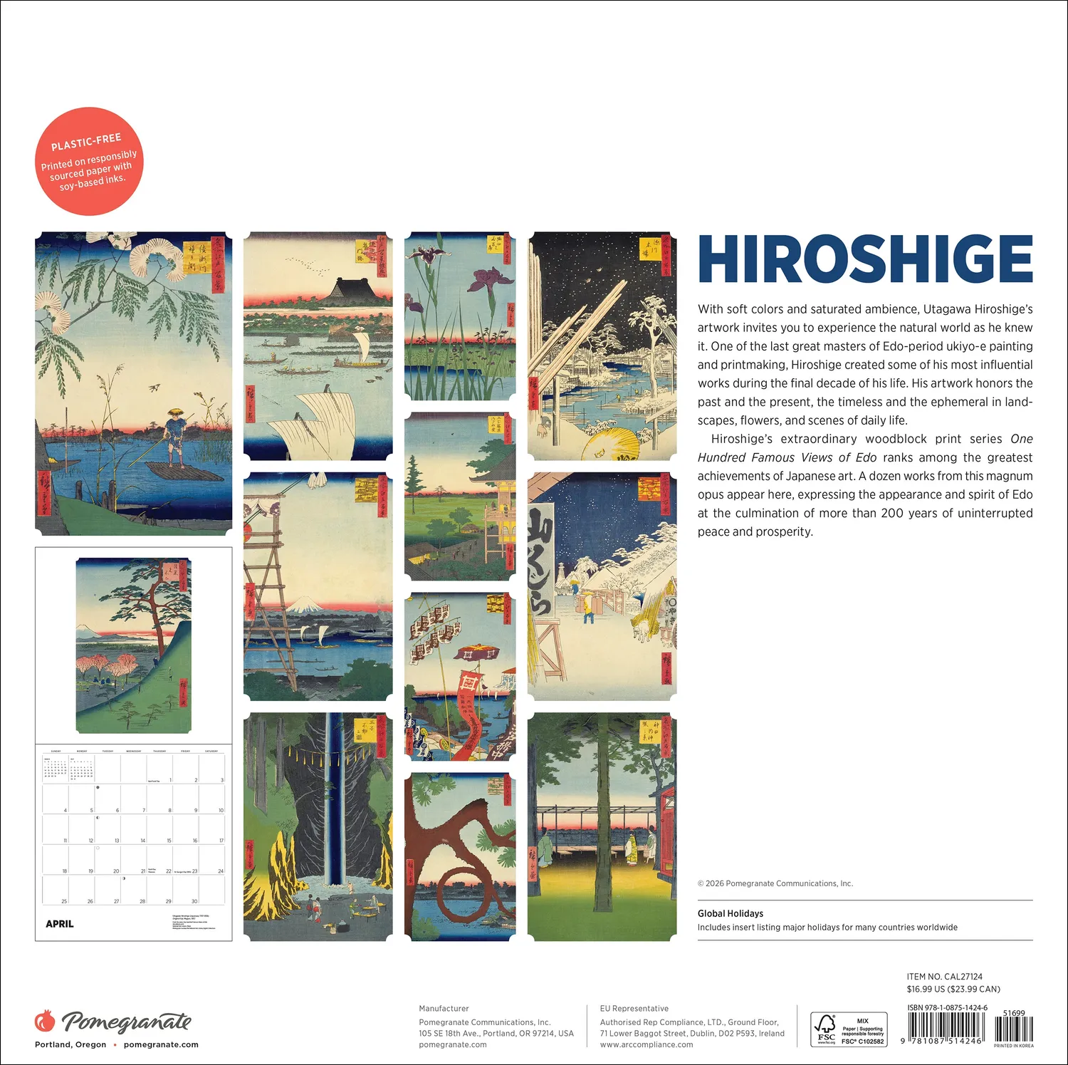 Pomegranate Hiroshige 2027 vægkalender japanske landskaber
