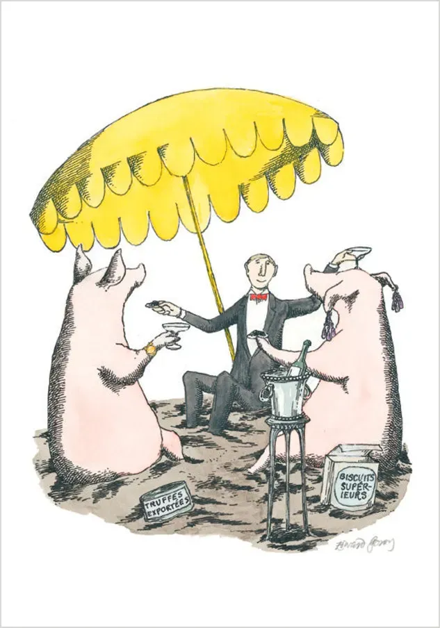 Pomegranate Edward Gorey Pigs with Champagne fødselsdagskort
