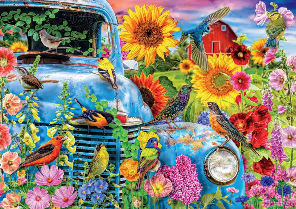 Buffalo Games Songbirds on the Farm puslespil 500 blomster