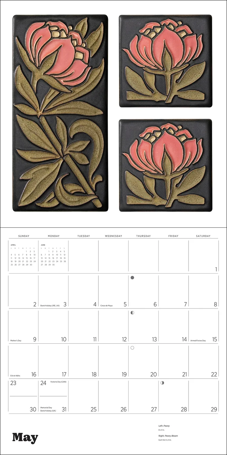 Pomegranate Arts Crafts Tiles Motawi vægkalender 2027 kakler